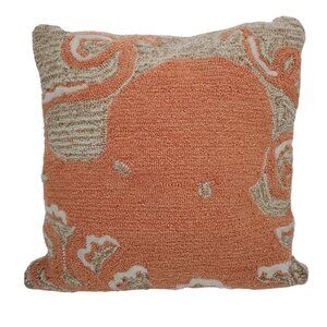 Liora Manne Decorative Octopus Orange Beige Throw Pillow 16"x16" Zip Closure